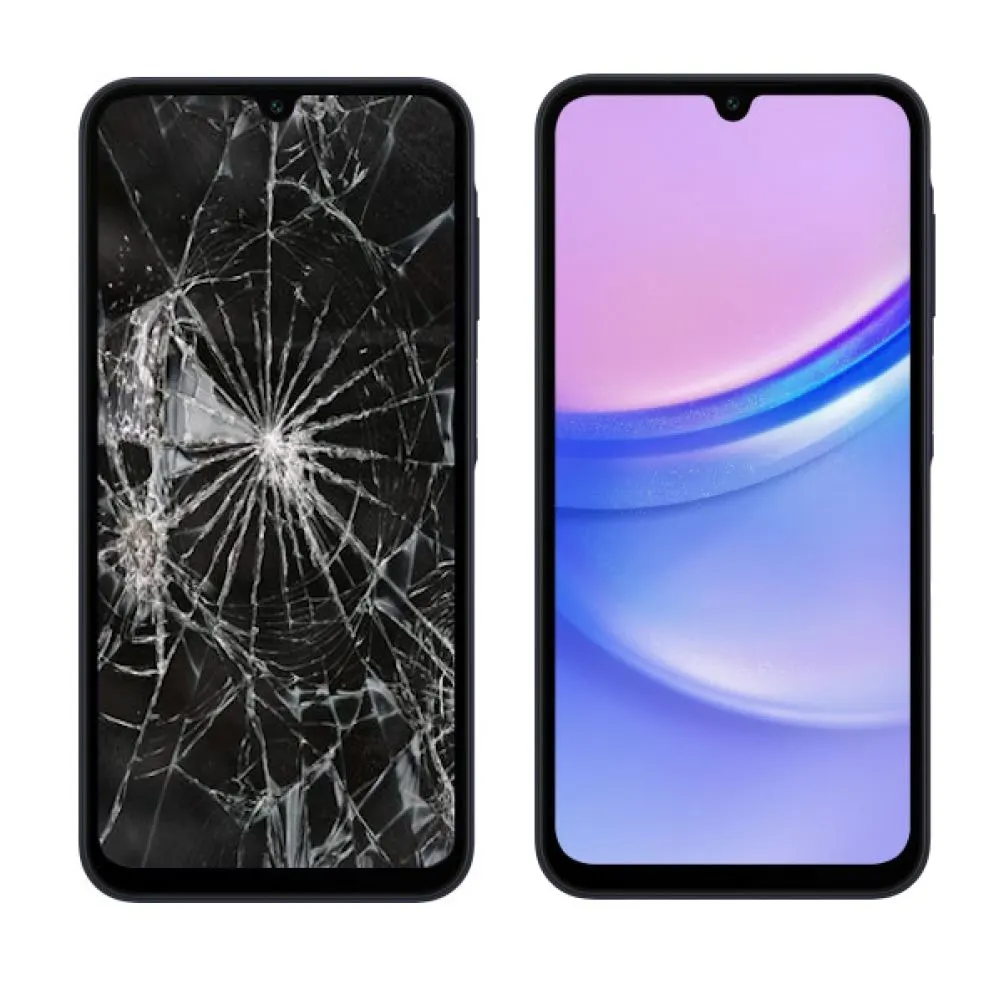 przed i po wymianie uszkodzonego ekranu samsung a15