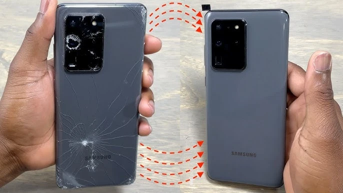 plecki samsung s20 ultra przed i po wymianie