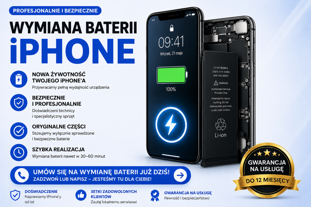 Wymiana baterii iPhone Warszawa, szybka wymiana baterii iPhone z gwarancją i profesjonalnym serwisem.